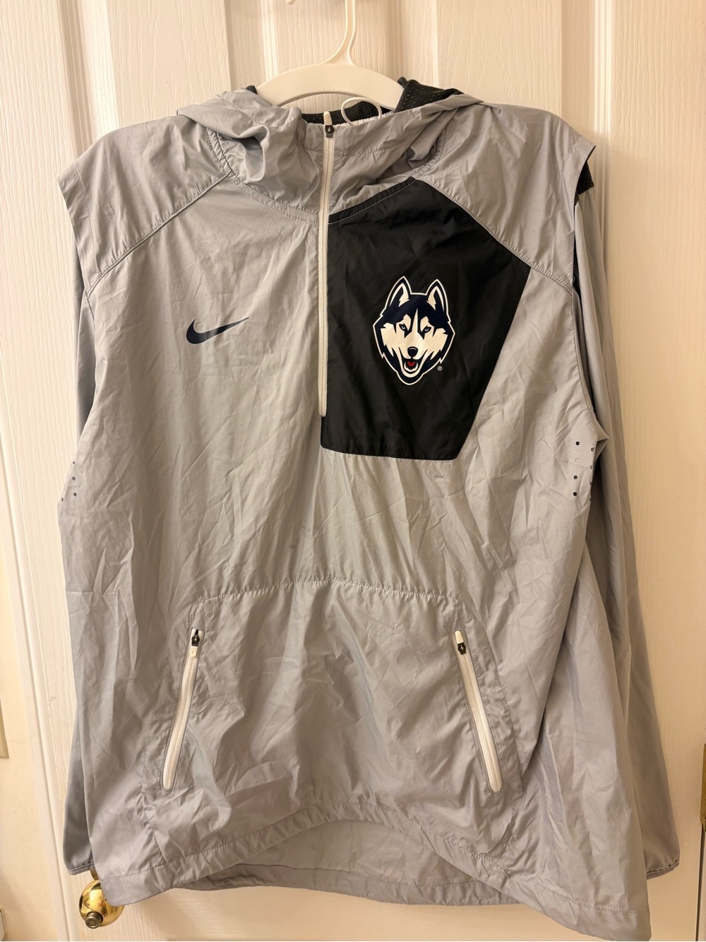 Nike Gray Windbreaker Pullover with Black Huskies Chest Patch
